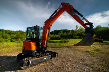 Small-sized construction special equipment in a natural location. The concept of using not...