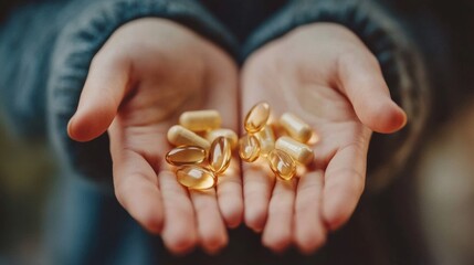 Person holding dietary supplements and vitamins in both hands