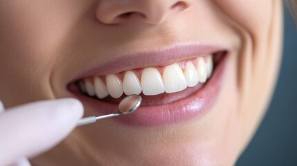 A dental check-up in a clinic with a patient smiling brightly