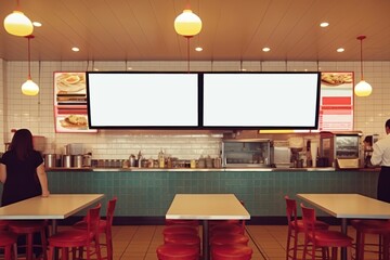 Menu tv screen restaurant cafeteria.