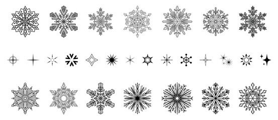 Snowflakes icon collection. Graphic modern black and white ornament.