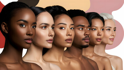 Obraz premium Women and man with different skin tones skin colors