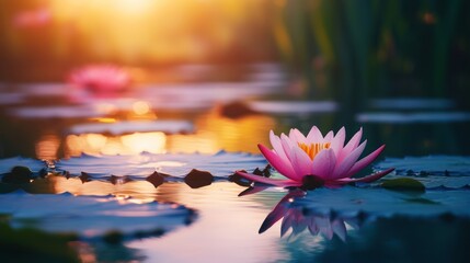 Pink Lotus Flower in Sunset