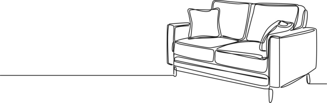 recommend clip art: continuous single line drawing of two-seater sofa, line art vector illustration
