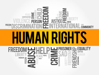 Human Rights - the fundamental rights and freedoms that every person is entitled to simply because they are human, word cloud concept background