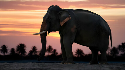 Fototapeta premium Asian elephant at sunset