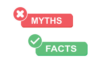 Facts vs myths. Myths facts badges. True or false facts banners. Vector illustration.