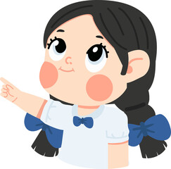 Kid student pointing with a finger