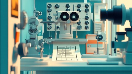visual acuity testing in progress, with a patient covering one eye and reading from an eye chart