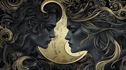 Werewolf Casino Gala Poster Art Nouveau Style with Moon and Beasts