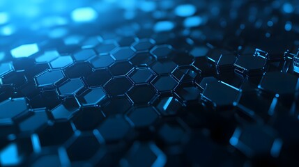 Abstract Blue Hexagon Pattern with Depth and Light Reflection