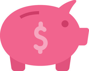 Pink piggy bank is standing, representing the concept of saving money