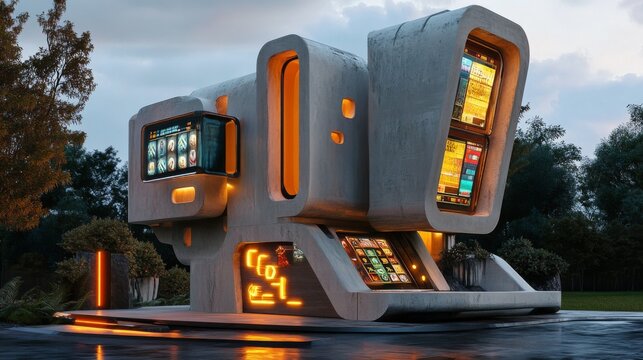 Modern slot machine inspired by brutalist architecture and Modulor system