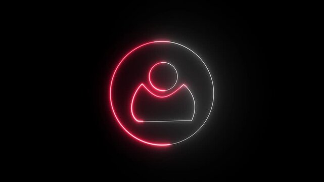 Neon glowing user icon animation. Neon profile icon and avatar user profile icons. Man head person contact user animated sign symbol on black background.