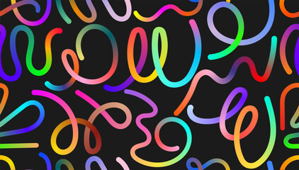 Obraz premium Fun colored gradient line seamless pattern. Template cute playful childish hand drawn print collection. Creative gradient shape seamless pattern background. Vector simple party texture, poster, fabric
