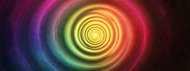 Abstract swirling pattern with rainbow colors and a bright yellow center.