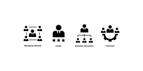 Managerial Networks,leader,business team,business connection,teamwork. Icon Concept,icon design illustration in editable outline style, isolated on white background.	
