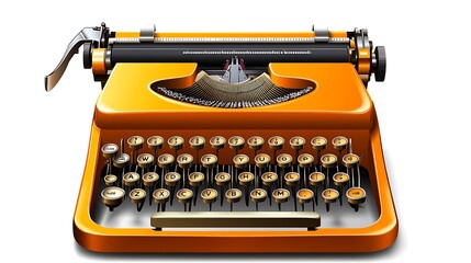 Vintage Orange Typewriter Isolated on White Background