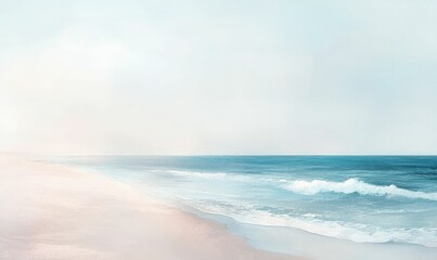 Fototapeta premium Painted abstract seascape with a sandy beach.
