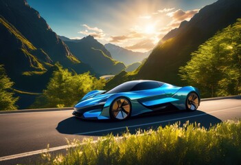 captivating dynamic vehicle showcases set scenic roadside landscapes featuring lush greenery vibrant skies, adventure, aesthetic, angle, asphalt