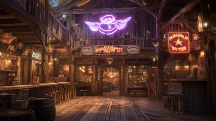 Scifi saloon with cyber elements and classic western vibe