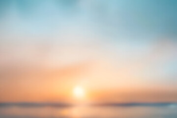 Fototapeta premium Abstract blur morning nature sky bokeh texture background concept for calm faith horizon landscape, Clean sunset blurry light, sunshine on sand beach color of blue teal, relax Autumn weather.