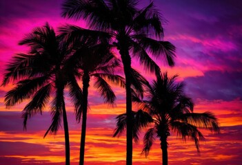 vibrant palm tree silhouette stunning sunset backdrop showcasing brilliant colors natural beauty, scenery, sky, horizon, tropical, landscape, twilight