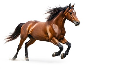 Obraz premium Bay stallion run gallop isolated on white. 