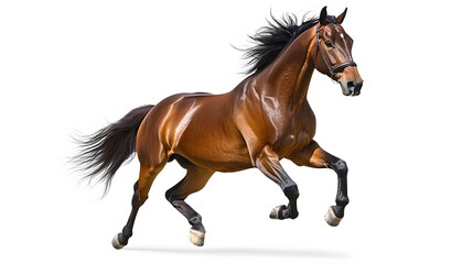 Naklejka premium Bay stallion run gallop isolated on white. 