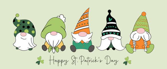 St. patrick's day greeting card. set of funny gnomes. Vector illustration in flat style.