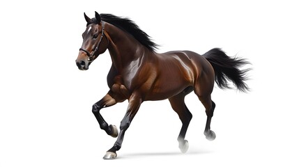 Obraz premium Bay stallion run gallop isolated on white. 