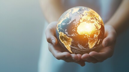 Hands Cradling a Glowing Globe Symbolizing Global Unity and Care