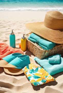tropical beach essentials organized travel vibrant soothing practical accessories ultimate convenience, organization, footwear, swimsuit, towel