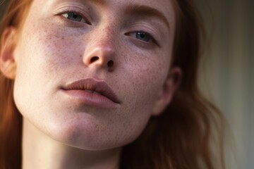 Fototapeta premium Freckles skin face contemplation.