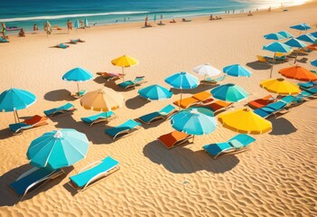 vibrant beach vibes colorful sun relaxation tropical decor accentuating coastal serenity, towels, umbrella, sunshine, sand, ocean, waves, essentials