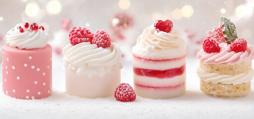 Valentine cupcake with raspberry on a pink background. Copy space for text. For Valentine's day, birthday, anniversary, wedding, design, banner, shoop, etsy, linkedin. social media, cover, menu, cafe 