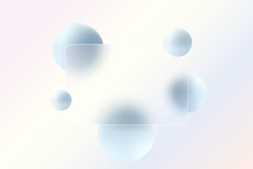 Website landing page template in glass morphism style. Frosted glass partition with floating spheres.