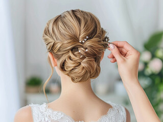 Naklejka premium Beautuful wedding haircut on the bride