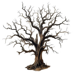 Realistic Bare Tree with Gnarled Branches on Transparent Background, PNG