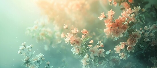 Lush and vibrant blooming flowers in a tranquil natural environment with soft ethereal lighting and a serene atmospheric vibe  This image evokes a sense of beauty romance and harmony with nature