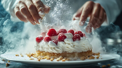 Chef Creating a Delicious Dessert in Action
