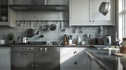 A sleek kitchen featuring white cabinets, soapstone countertops