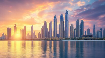 Obraz premium Sunset Over a Modern City Skyline