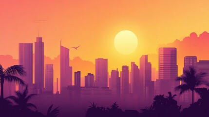 Fototapeta premium Vibrant Sunset Over Modern Cityscape
