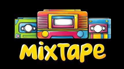 Colorful Retro Mixtape Design with Cassette Tapes