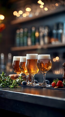 Subjective View of Beer Glasses on Black Wooden Table