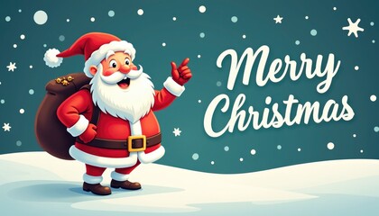 cute cartoon santa with text merry christmas