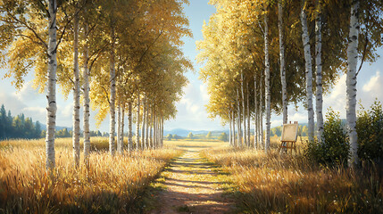 Poplar Trees of the Northwest with Landscape Painting