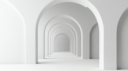 Fototapeta premium A long, narrow hallway lined with white arches.