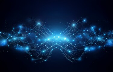 Naklejka premium A blue background with glowing nodes connected by thin lines forming a network pattern.